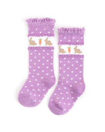 Purple Bunny Lace Top Knee High Socks